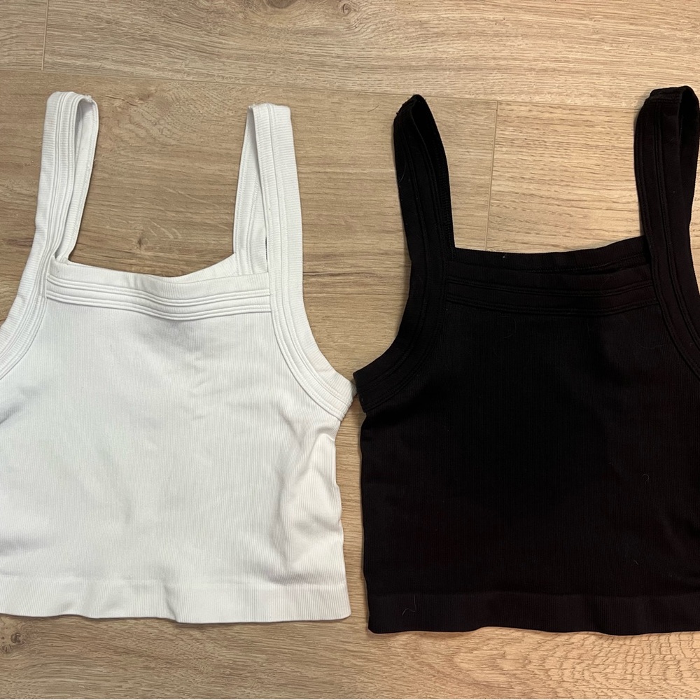 Urban Outfitters Black and White Ribbed Top Duo